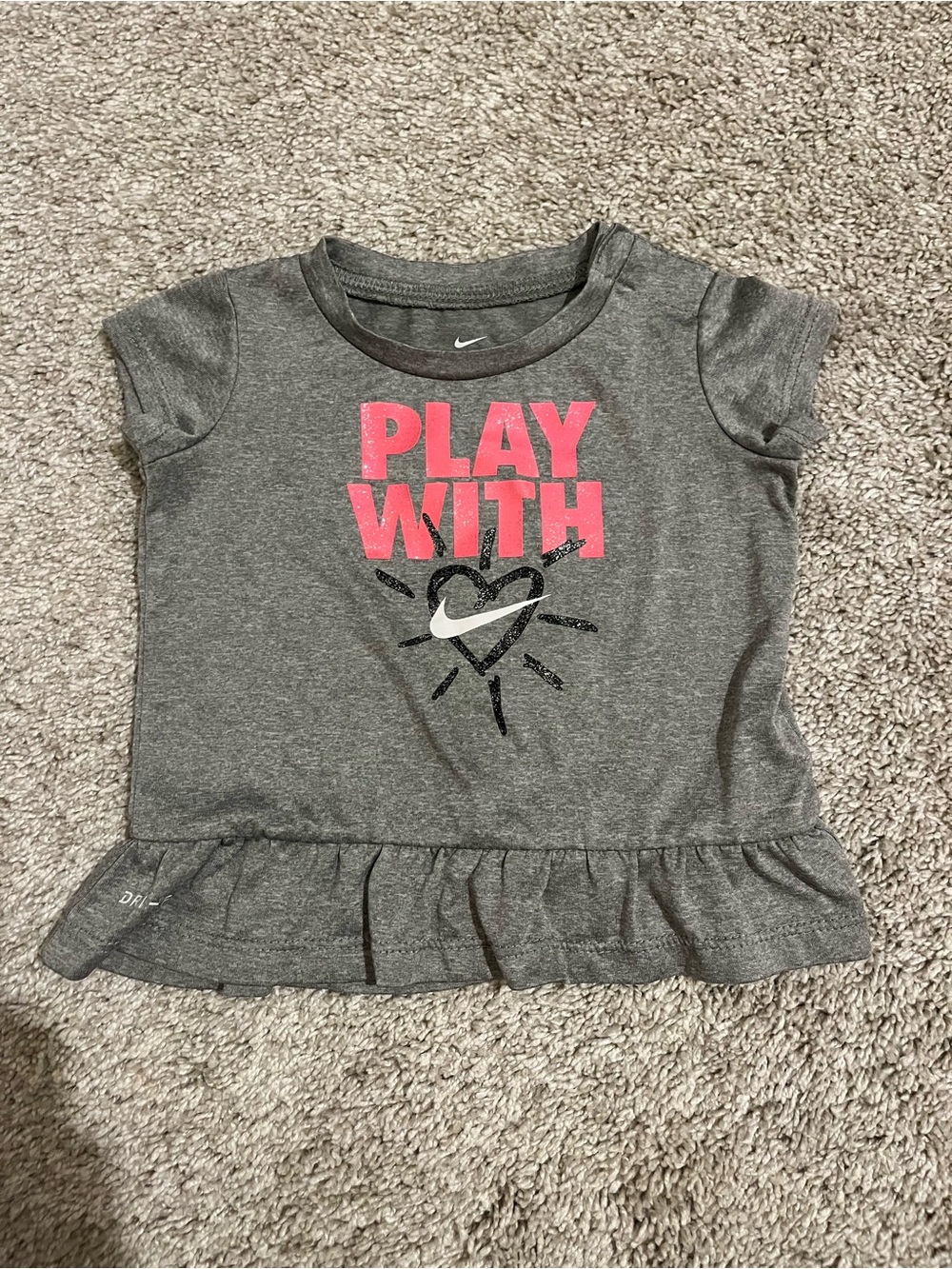 Nike Dri-FIT Baby Girl Short Sleeve Top Shirt Gray Pink Size 9 Months 9M Ruffles